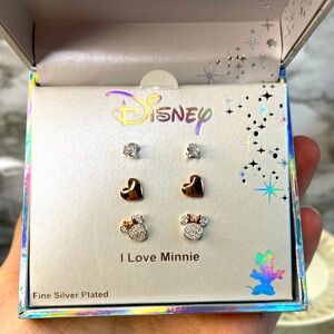 NWT Disney Minnie Mouse Rose Gold Stud Earring Box Set Of 3
